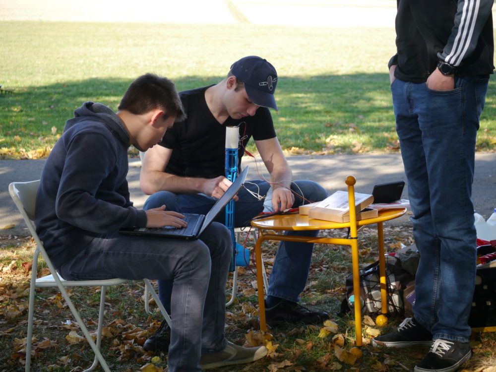 Dennis, Moritz and Julian checking KASMU-X prior to launch in October 2018